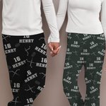 Personalized Multicolour Hockey Drawstring Waist Pajama Pants with Name and Number Birthday Game Day Gift for Women Men Hockey Lovers
