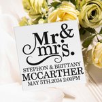 Personalised Mr. & Mrs. Set of 4 Square Ceramic Coasters with Name and Date Wedding Engagement Gift for Newlyweds Couple