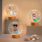 Personalised Face Photo Fantasy Mermaid LED Night Light with Name and Wooden Base Nursery Decor Birthday Gift for Girls