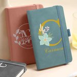 Cuaderno de bolsillo personalizada cuero de PU A7 con inicial floral y nombre accesorio de viaje regalo de fiestas para oficinistas y profesores