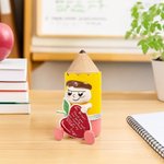 Personalizado lindo lápiz de dibujos animados sosteniendo una manzana Difusor de madera con el nombre del título y el texto de escritorio Decoración Día del Maestro Regalo para Profesores Educadores