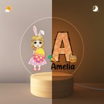 Personalisiertes Niedliches Osterei Cartoon Junge Mädchen LED Nachtlicht mit Initiale Namen Holzsockel Ostern Haus Deko Geburtstag Geschenk für Kinder