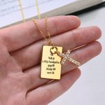 Personalised Birthstone Cross Psalm Bible Verse Necklace Dainty Jewellery Birthday Religious Baptism Gift for Women Christians Kids