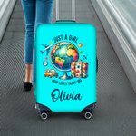 Personalized Just A Girl Airplane Earth Luggage Protective Cover Fits 18-32 Inches Suitcase with Name Travel Accessories Birthday Gift for Girls