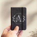 Cuaderno de bolsillo personalizada cuero de PU A7 con inicial floral y nombre accesorio de viaje regalo de fiestas para oficinistas y profesores