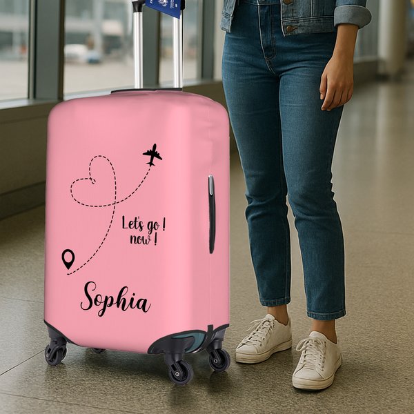 Personalized Love Airline Luggage Protective Cover Fits 18-32 Inches Suitcase with Name and Text Travel Essential Birthday Gift for Family Friend