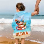 Personalised Cartoon Holiday Animals Quick Dry Hooded Beach Towel with Name Beach Essentials Summer Holiday Birthday Gift for Kids