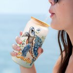 Personalized Floral Sea Turtle Name 20 oz Frosted Can Glass Tumbler with Bamboo Lid and Straw Daily Use Birthday Gift for Women
