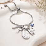 Personalized Italy Horn Mano Cornuto Virgin Mary Pendant Adjustable Bracelet with Initial Birthday Anniversary Gift for Women