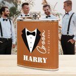 Flasque en cuir PU personnalisée avec nom et date Cadeau de mariage pour les garçons d'honneur