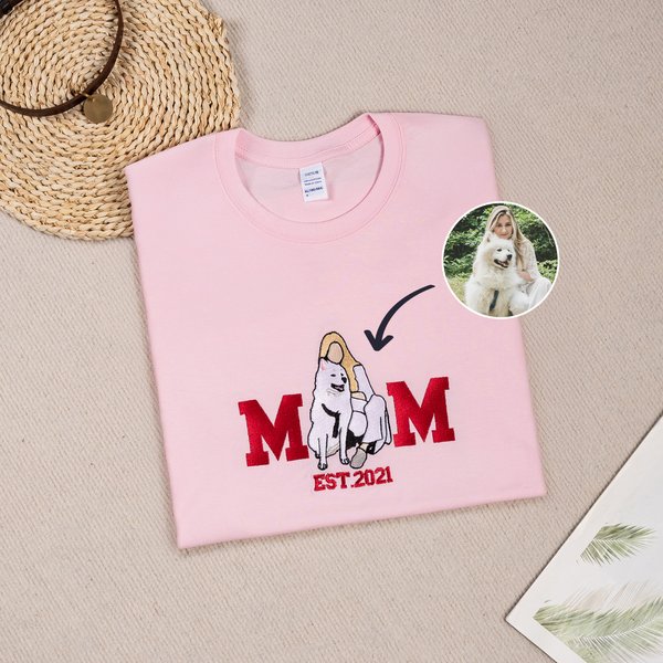 Personlig broderad hund katt mamma pappa foto flerfärgad T-shirt sweatshirt hoodie med år födelsedag semestergåva för husdjursägare älskare