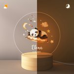 Luce notturna personalizzata in acrilico con nome animali del sonno in stile cartone animato e base in legno regalo di compleanno per bambini