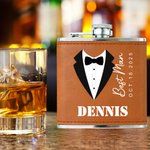 Flasque en cuir PU personnalisée avec nom et date Cadeau de mariage pour les garçons d'honneur