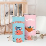 Vaso con pajita personalizado con diseño de animal de buceo colorido 355 ml con nombre y dos tapas regalo de cumpleaños para niños