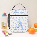 Personalized Simple Bow and Floral Name Lunch Bag with Mesh Bag Back to School Birthday Gift for Boys Girls