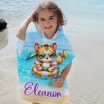 Personalised Cartoon Holiday Animals Quick Dry Hooded Beach Towel with Name Beach Essentials Summer Holiday Birthday Gift for Kids