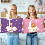 Funda de almohada personalizada con diseño de nube y animales con nombre e inicial decoración para guardería regalo de cumpleaños para niños