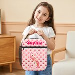 Personalized Simple Bow and Floral Name Lunch Bag with Mesh Bag Back to School Birthday Gift for Boys Girls