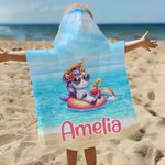Personalised Cartoon Holiday Animals Quick Dry Hooded Beach Towel with Name Beach Essentials Summer Holiday Birthday Gift for Kids
