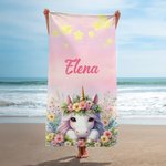 Toalla de playa personalizada con unicornio de fantasía y nombre de secado rápido accesorios para la playa regalo de cumpleaños para mujeres y niñas