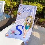 Personlig, stor och snabbtorkande badhandduk med namn och initialer för tecknad karaktär Sommartillbehör Poolparty Födelsedagspresent till familjemedlemmar