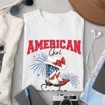 Personalized Star Flag Cowboy Boots Multicolor 100% Cotton Soft T-shirt with Name Patriotic 4th of July Independence Day Gift for Women