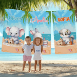 Personalized Cartoon Animal Quick Dry Oversized Beach Towel with Name Travel Essential Beach Party Birthday Anniversary Gift for Family Children