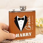 Flasque en cuir PU personnalisée avec nom et date Cadeau de mariage pour les garçons d'honneur