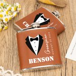 Flasque en cuir PU personnalisée avec nom et date Cadeau de mariage pour les garçons d'honneur