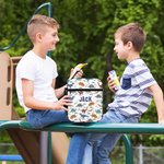 Personalized Dinosaur World Insulated Lunch Bag with Name and Portable Pocket Back to School Picnic Birthday Gift for Kids