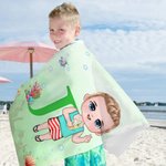 Personlig, stor och snabbtorkande badhandduk med namn och initialer för tecknad karaktär Sommartillbehör Poolparty Födelsedagspresent till familjemedlemmar