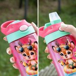 Henkilökohtainen värikäs söpö sarjakuva eläin 16 oz Kid vesipullo nimi takaisin kouluun syntymäpäivälahja pojille tytöille