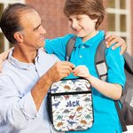 Personalized Dinosaur World Insulated Lunch Bag with Name and Portable Pocket Back to School Picnic Birthday Gift for Kids