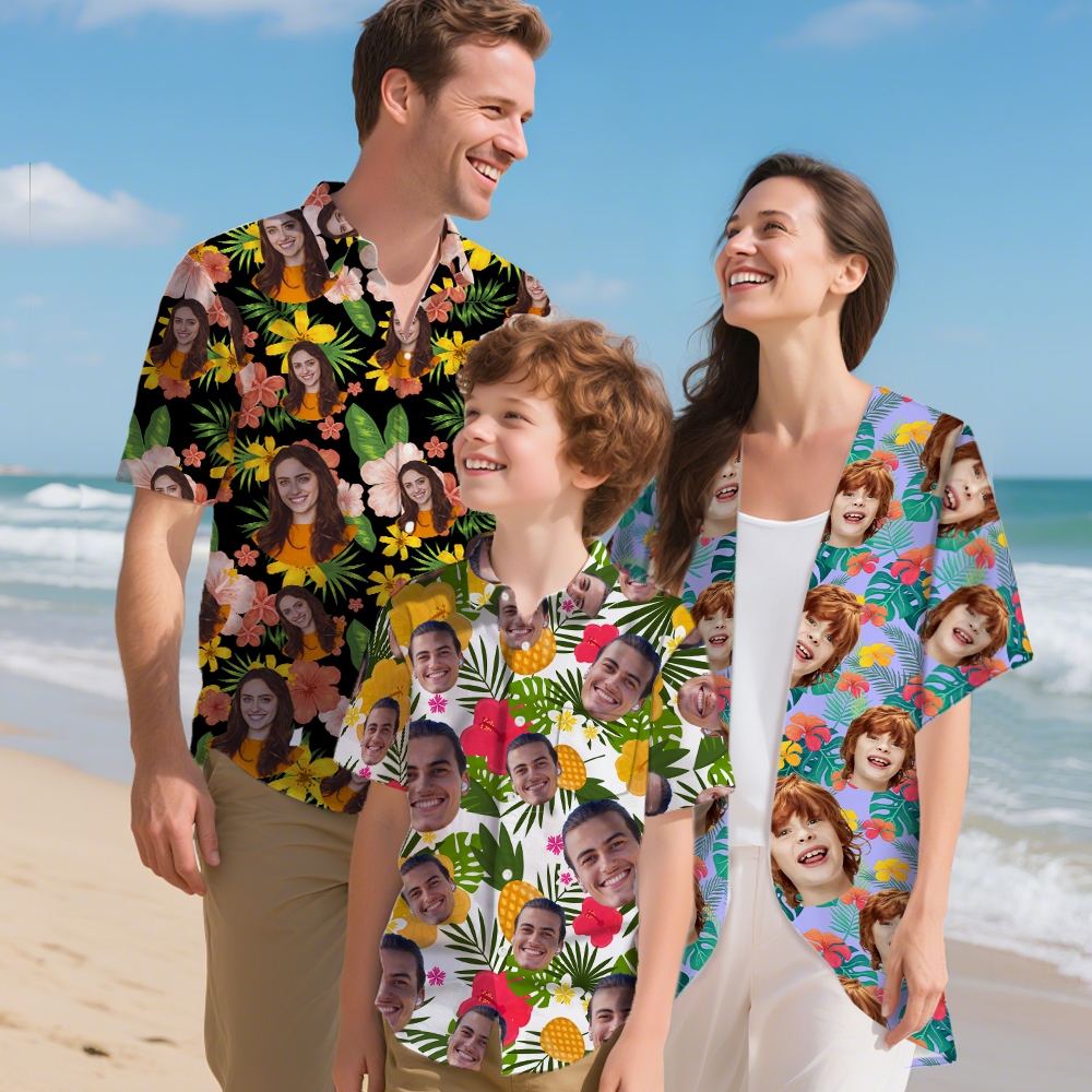 Photo personnalisée du visage d'un chien, d'un chat, d'une fleur tropicale, d'une feuille hawaïenne, d'une chemise de plage, d'un anniversaire, d'une famille, d'un animal de compagnie, etc.