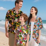Personalised Dog Cat Character Face Photo Tropical Flowers Leaves Hawaiian Shirt Beach Party Birthday Gift for Family Pet Lover