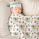 Personalizzato Cute Butterfly Rabbit Bird Woodland Animals Swaddle Blanket e Knot Hat Set con nome Baby Shower Birthday Gift per neonati