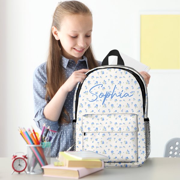 Personlig Coquette Bow Floral Namn Initial Stor barnryggsäck Tillbaka till skolan Födelsedagspresent för pojkar Flickor