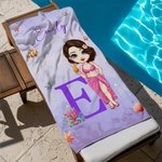 Personlig, stor och snabbtorkande badhandduk med namn och initialer för tecknad karaktär Sommartillbehör Poolparty Födelsedagspresent till familjemedlemmar