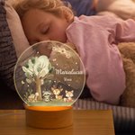 Luce notturna LED personalizzata con nome carino animale della foresta base in legno decorazione cameretta regalo di compleanno babyshower per bambini
