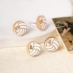 Gepersonaliseerde Volleybal Houten Stud Oorbellen met Gegraveerde Nummers Verjaardag Verjaardag Game Day Gift voor Volleyball spelers Teamgenoten