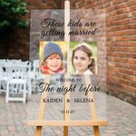 Personalized Childhood Photo Bride and Groom Wedding Welcome Sign with Names and Date Rehearsal Dinner Wedding Gift for Newlyweds Couples