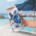 Personalized Floral Sea Turtle Name 20 oz Frosted Can Glass Tumbler with Bamboo Lid and Straw Daily Use Birthday Gift for Women