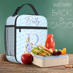 Personalized Simple Bow and Floral Name Lunch Bag with Mesh Bag Back to School Birthday Gift for Boys Girls