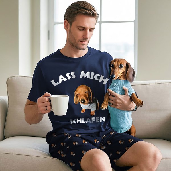 Personalisiertes Hund Katze Foto Kurzarm Herren Pyjama Set mit Text Schlafanzug Sommer Hausanzug Geburtstag Geschenk für Herren Haustierliebhaber