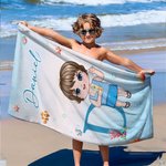 Personlig, stor och snabbtorkande badhandduk med namn och initialer för tecknad karaktär Sommartillbehör Poolparty Födelsedagspresent till familjemedlemmar