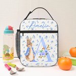 Personalizado Peter Rabbit Coquette Lazo Flor Inicial Bolsa de almuerzo aislante con nombre Viaje diario Vuelta al cole Regalo de cumpleaños para niños Niñas