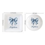 Personlig blå rosett fyrkantig rund keramisk smyckesskål med namn heminredning födelsedag årsdag present till kvinnor smyckesentusiaster