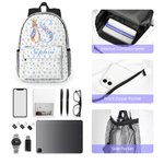 Personalized Peter Rabbit Coquette Bow Flower Initial Large Capacity School Backpack with Name Daily Travel Back to School Birthday Gift for Kids