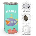 Vaso con pajita personalizado con diseño de animal de buceo colorido 355 ml con nombre y dos tapas regalo de cumpleaños para niños