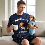 Set de Pyjama Personnalisé avec 2 Photos et Texte Vêtement à Manches Courtes Cadeau Anniversaire pour Homme Amoureux des Animaux de Compagnie